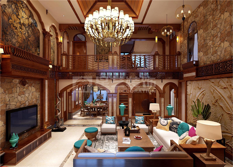 鳳景灣350平東南亞客廳裝修設(shè)計效果圖