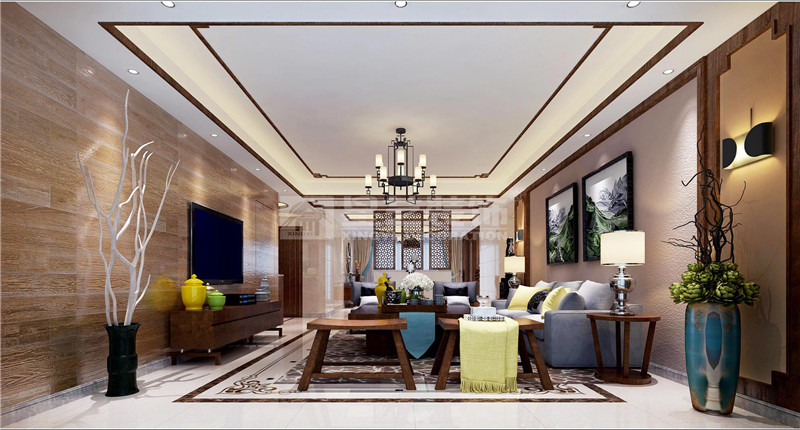 盛天東郡290平新中式客廳裝修設(shè)計(jì)效果圖