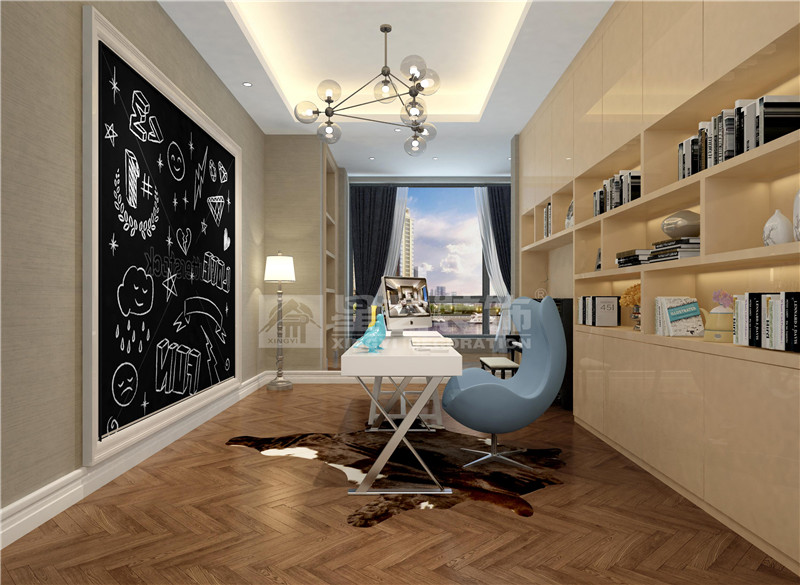 榮和公園尊府300平現(xiàn)代簡(jiǎn)約書(shū)房裝修效果圖