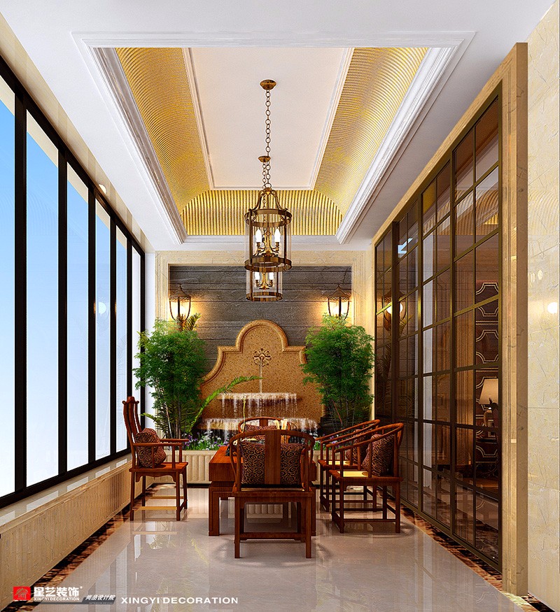 榮和公園尊府355平歐式風(fēng)格陽臺茶室裝修效果圖