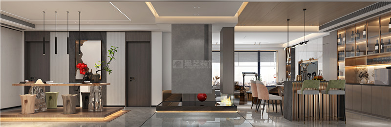 大唐臻觀250平入戶，吧臺裝修效果圖