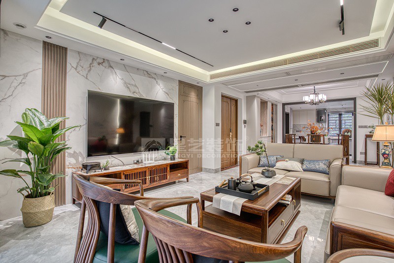 建發(fā)鼎華北大瓏廷 170平新中式風(fēng)格客廳裝修實景圖