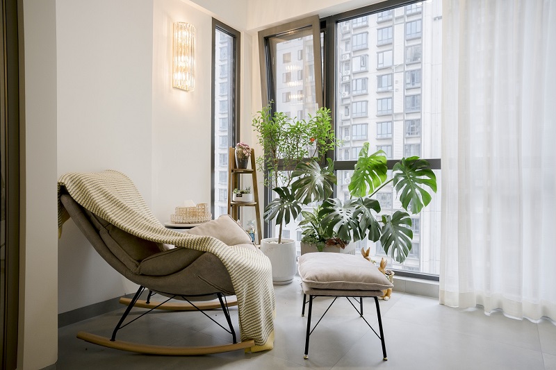 德澤苑130平奶油風休閑陽臺實景