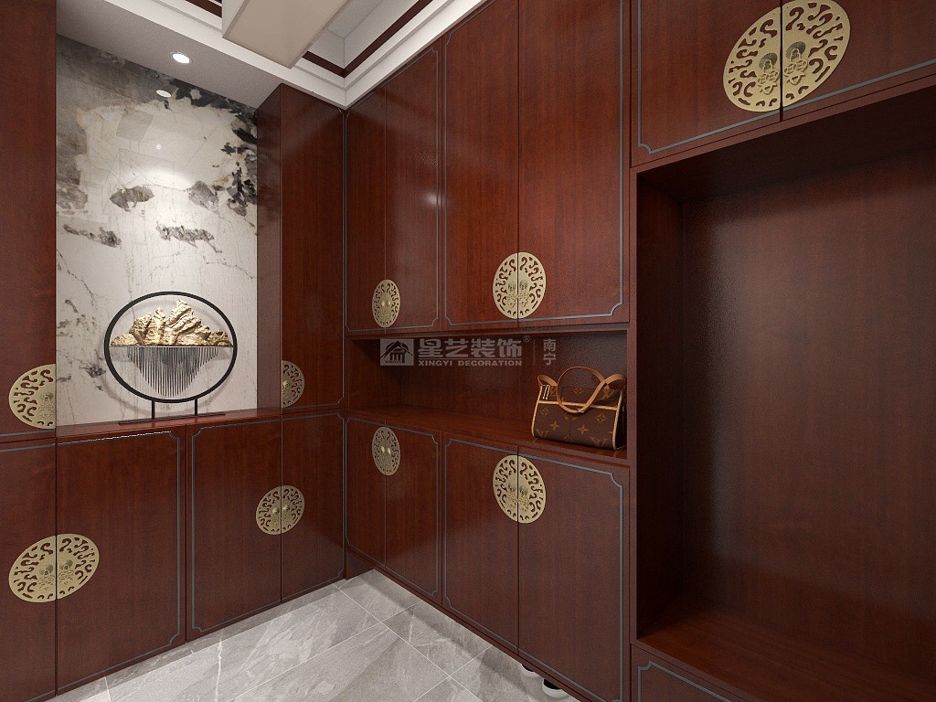 建發(fā)央璽125平新中式玄關裝修效果圖