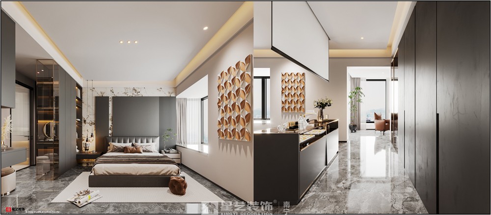 美的悅江府132平現(xiàn)代簡約臥室裝修效果