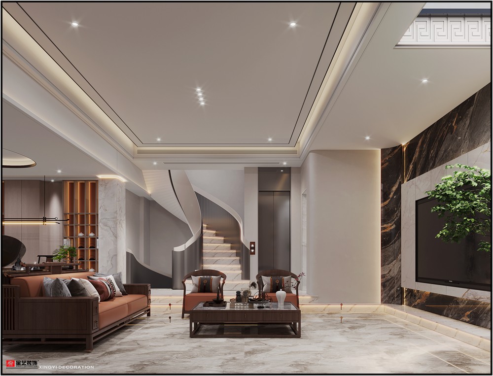 龍光天瀛別墅431平現(xiàn)代輕奢客廳裝修效果圖