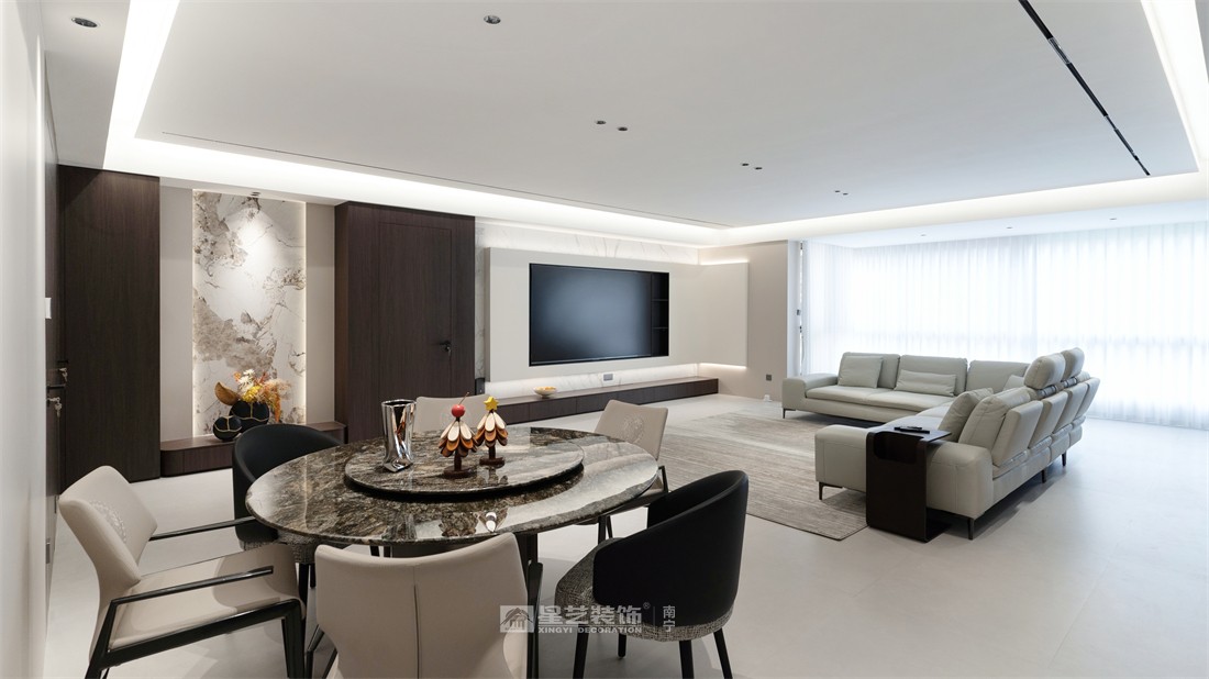 大唐臻觀196平現(xiàn)代簡約客廳裝修完工實(shí)景