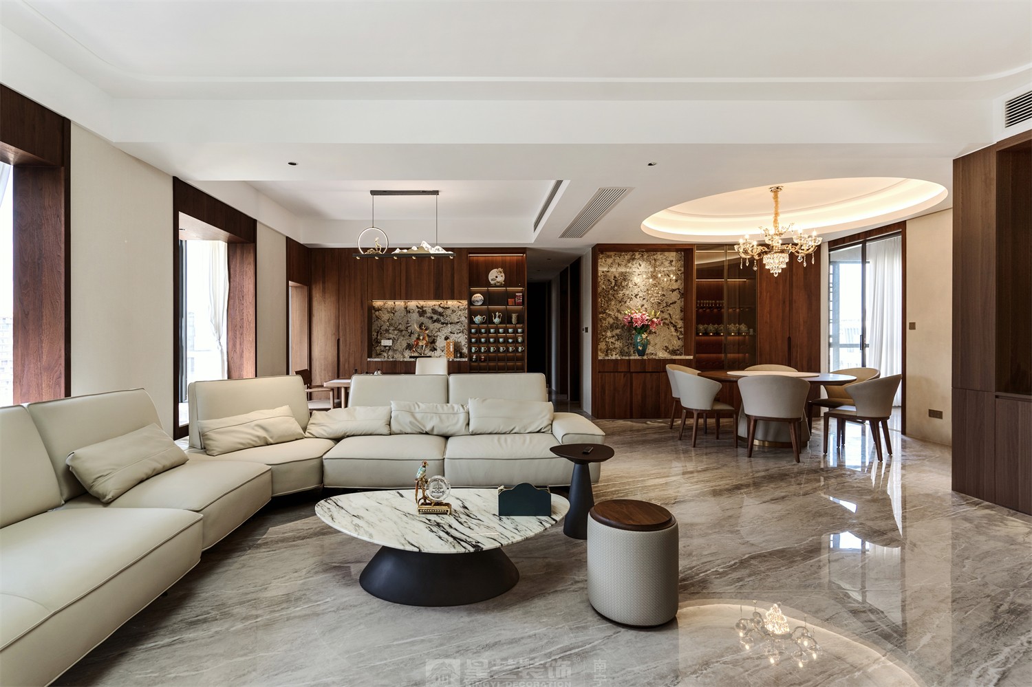 東方皇城260平簡約中式客餐廳完工裝修實(shí)景圖